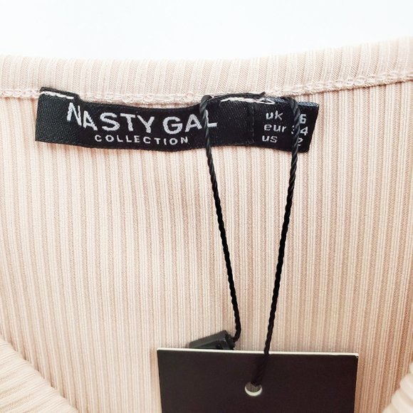 NASTY GAL 90s Ribbed Peach Bodycon Mini Dress NWT - Picture 2 of 5